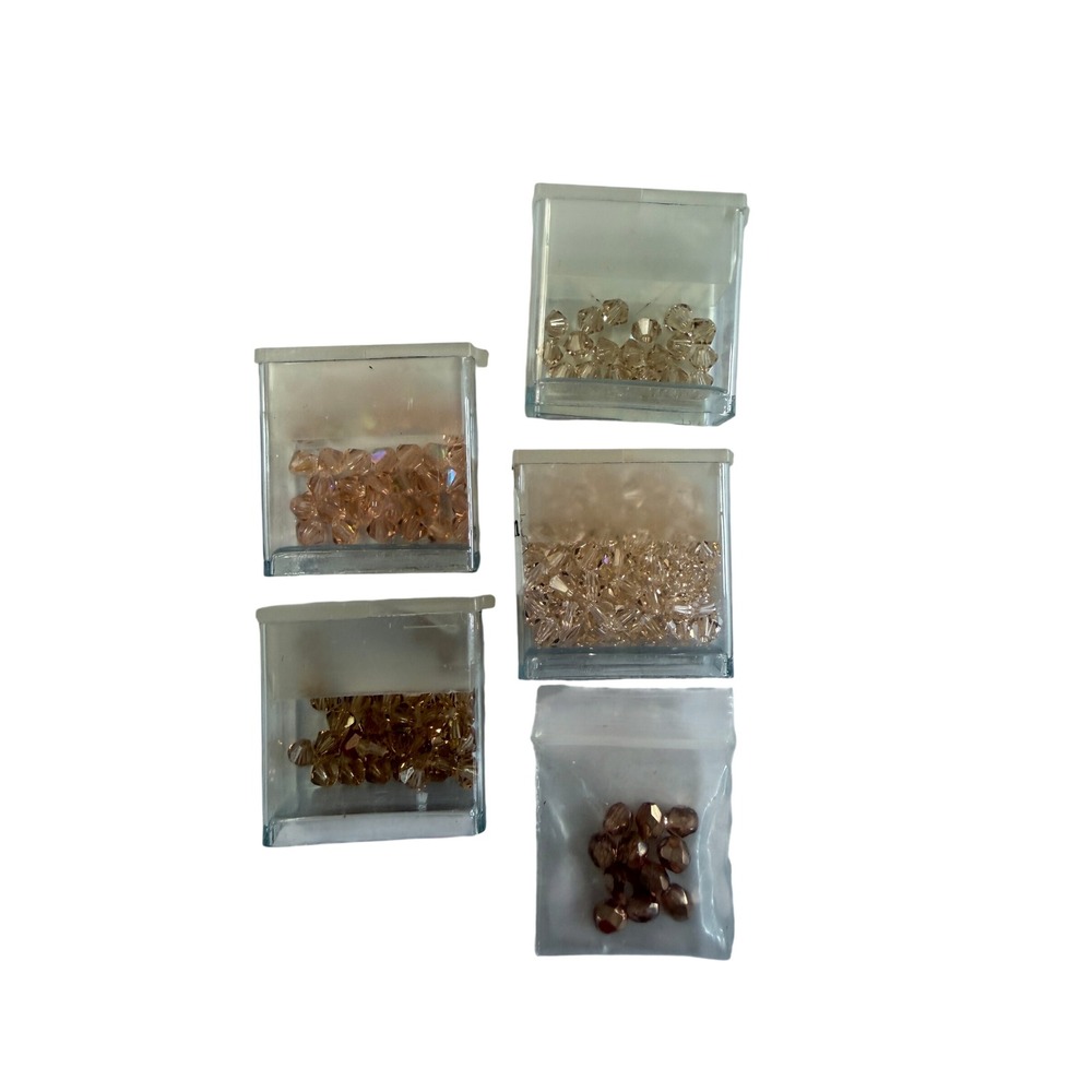 Austrian Crystal Glass Bicone Beads Cream Bronze Lot Jewelry Full + Partial